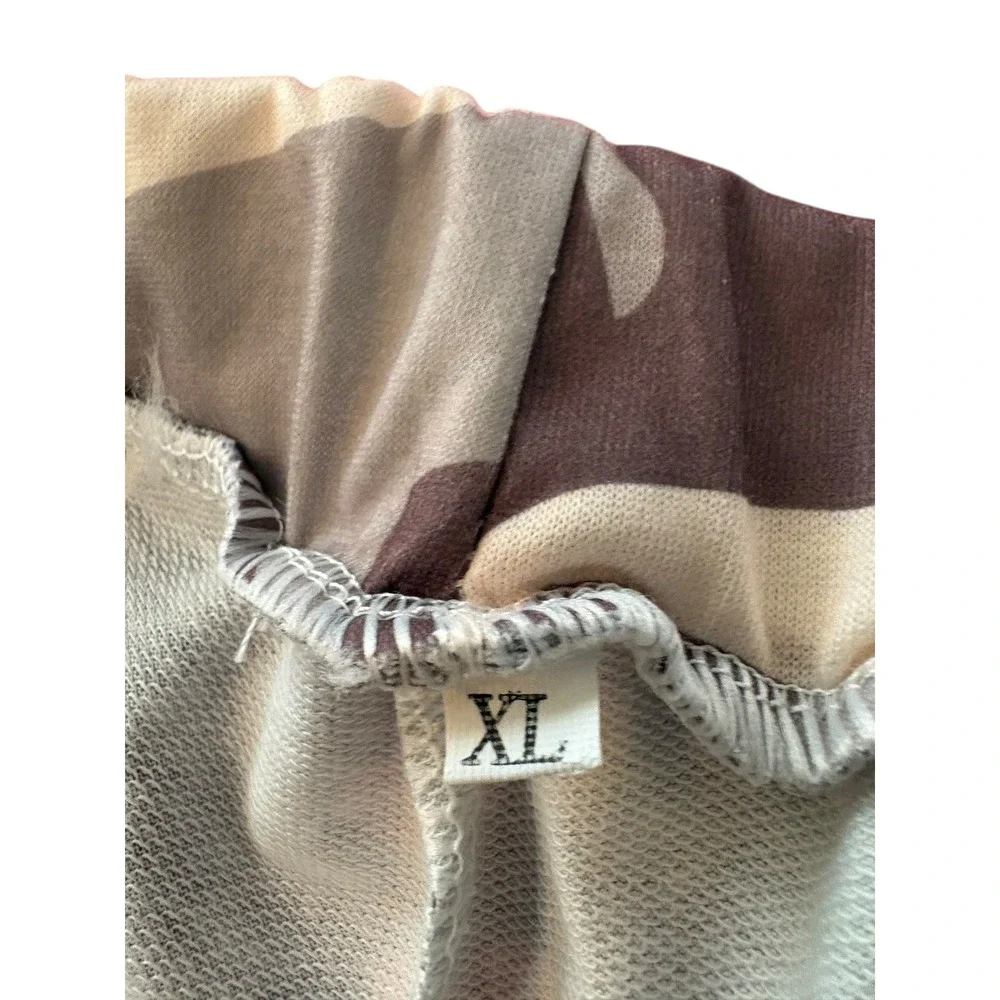 Camo‎ Print Sequin Patch Joggers Brown Tan XL Elastic Waist Drawstring Pants